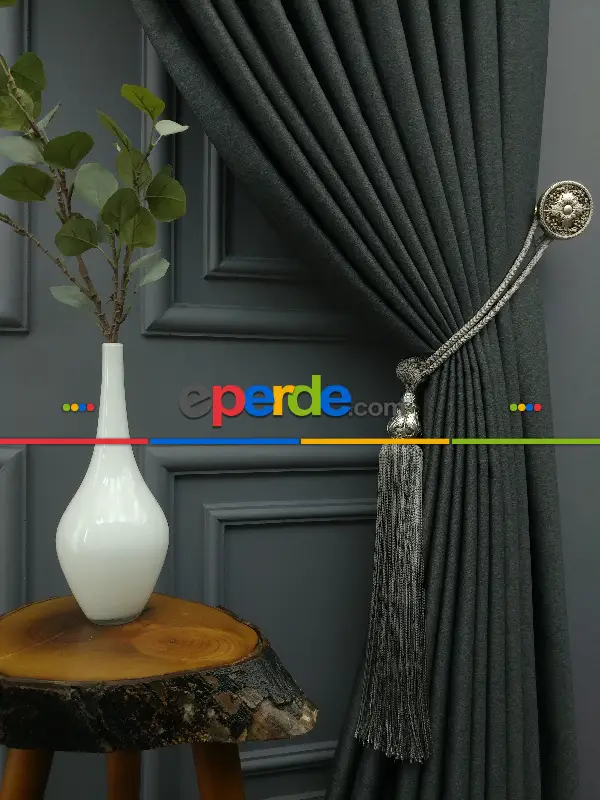 Yatak Odası - Salon Fon Perde - Modern Keten Görünümlü Işık Geçirmez Karatma Fon Perde 2021 Ikon- Füme