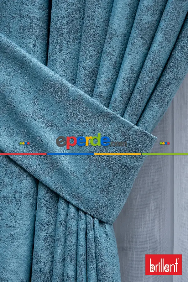 Patinedesenli Brillant Jakar Fon Perde(dökümlü Fon )- Petrol Mavisi