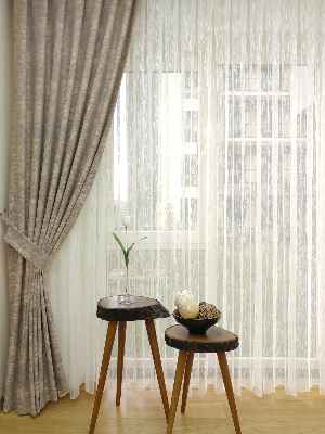 Mürdüm Krem- Düz Jakar Fon Perde (180)- Krem-mürdüm