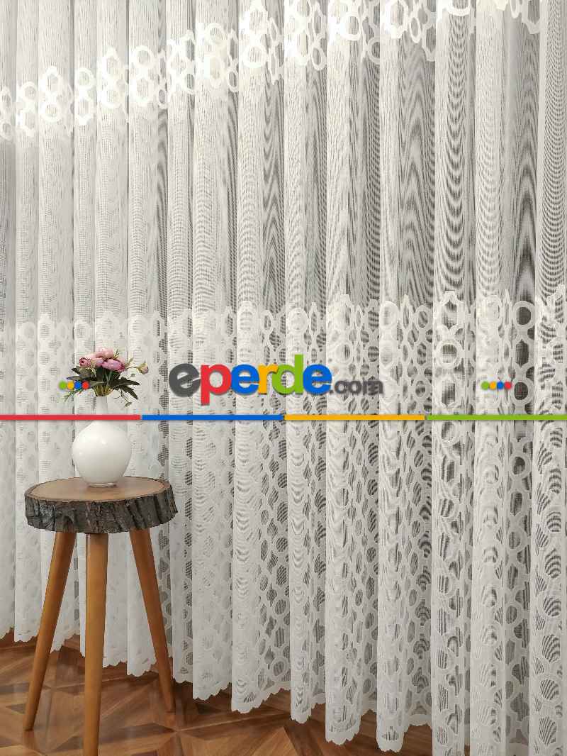 Damask Desen Fransız Dantel Tül Perde 1264- Ekru