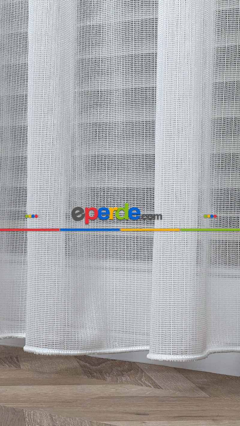 Brillant Ekru Hafif Simli File Tül Perde, Büzgü Ekstraforlu