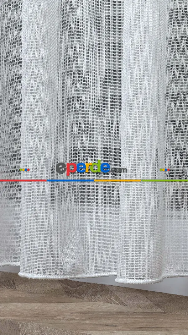 Brillant Ekru Hafif Simli File Tül Perde, Büzgü Ekstraforlu