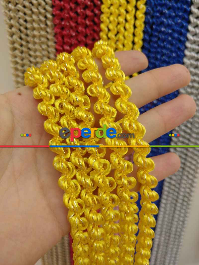 Sarı Rengi İp Perde Duble Bukle Serisi- Sarı-gümüş