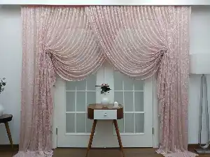 Pudra Pembe Sarmaşık Desenli Boncuklu Mekanizmalı Fon Perde 1 Tkm(2 Kanat)620 Tl Yerine Sadece 229 Tl- Pembe Pudra Pembe