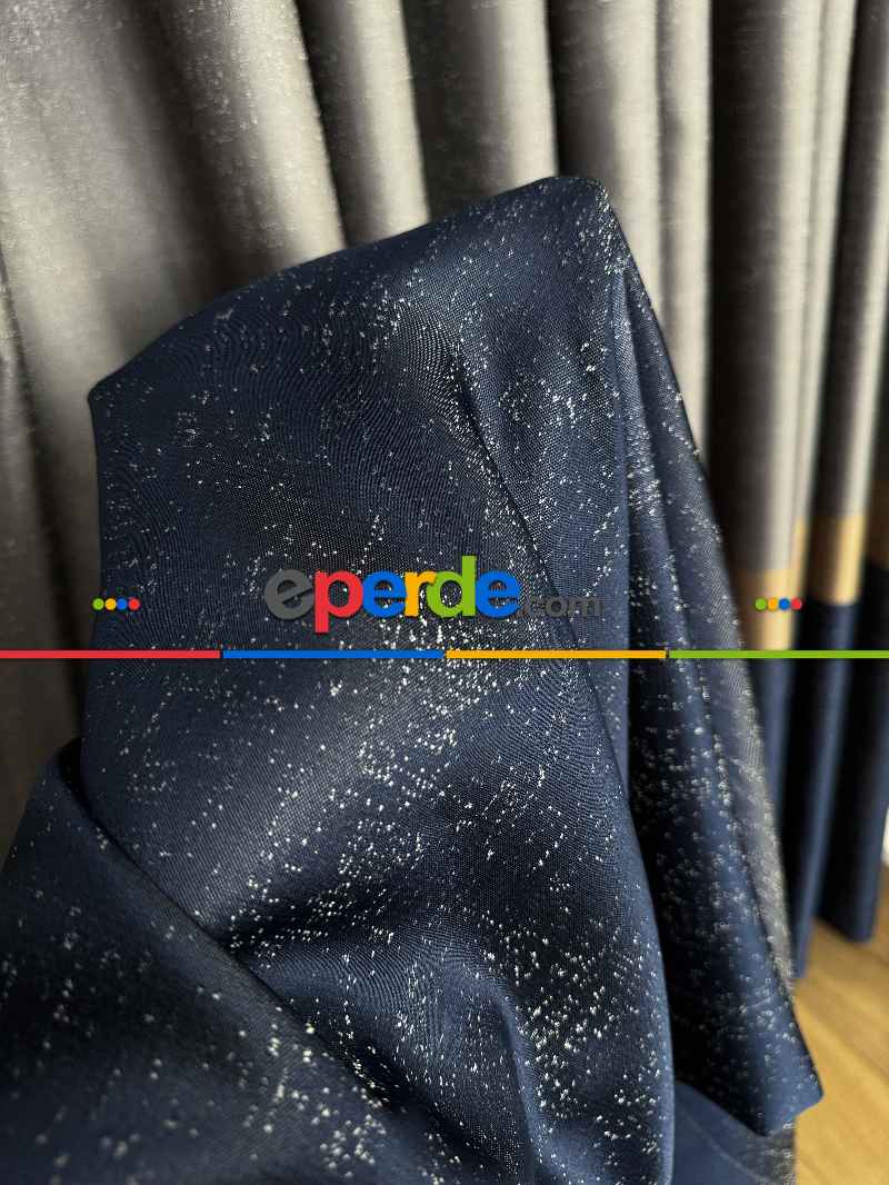 Koyu Lacivert Gri Gold Jakar Dokuma Fon Perde, Parlak Zemin