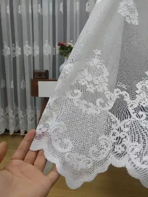 ( Orjinal ) Taç Damask Serpme Desen Salon Fransız Dantel Tül Perde & Kruvaze Perde- Krem