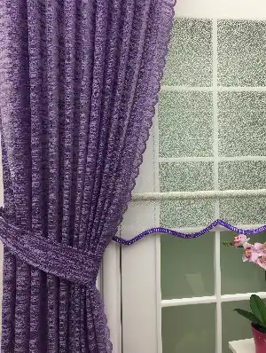 Lila Ağaç Kabuğu Düz Tül Kombinli Fon Perde- Lila