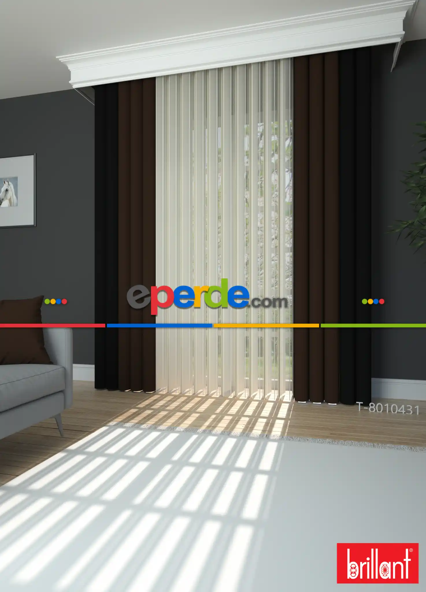 Brillant Akıllı Tül Siyah-kahverengi Perde Tül Dikey Zebra Perde Düz 1. Kalite