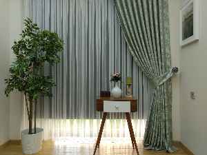 Su Yeşili Renk Jakar Desenli Fon Perde- Su Yeşili