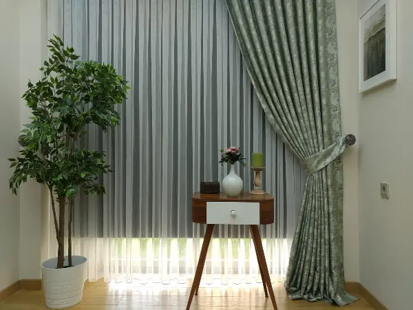 Su Yeşili Renk Jakar Desenli Fon Perde- Su Yeşili