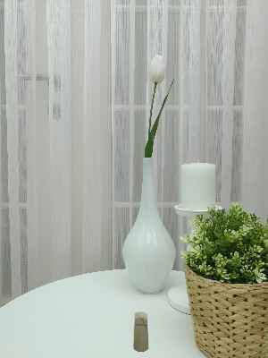 Ekru Sık Dokulu Çizgili Modern Düz Tül Perde - Ütü İstemez