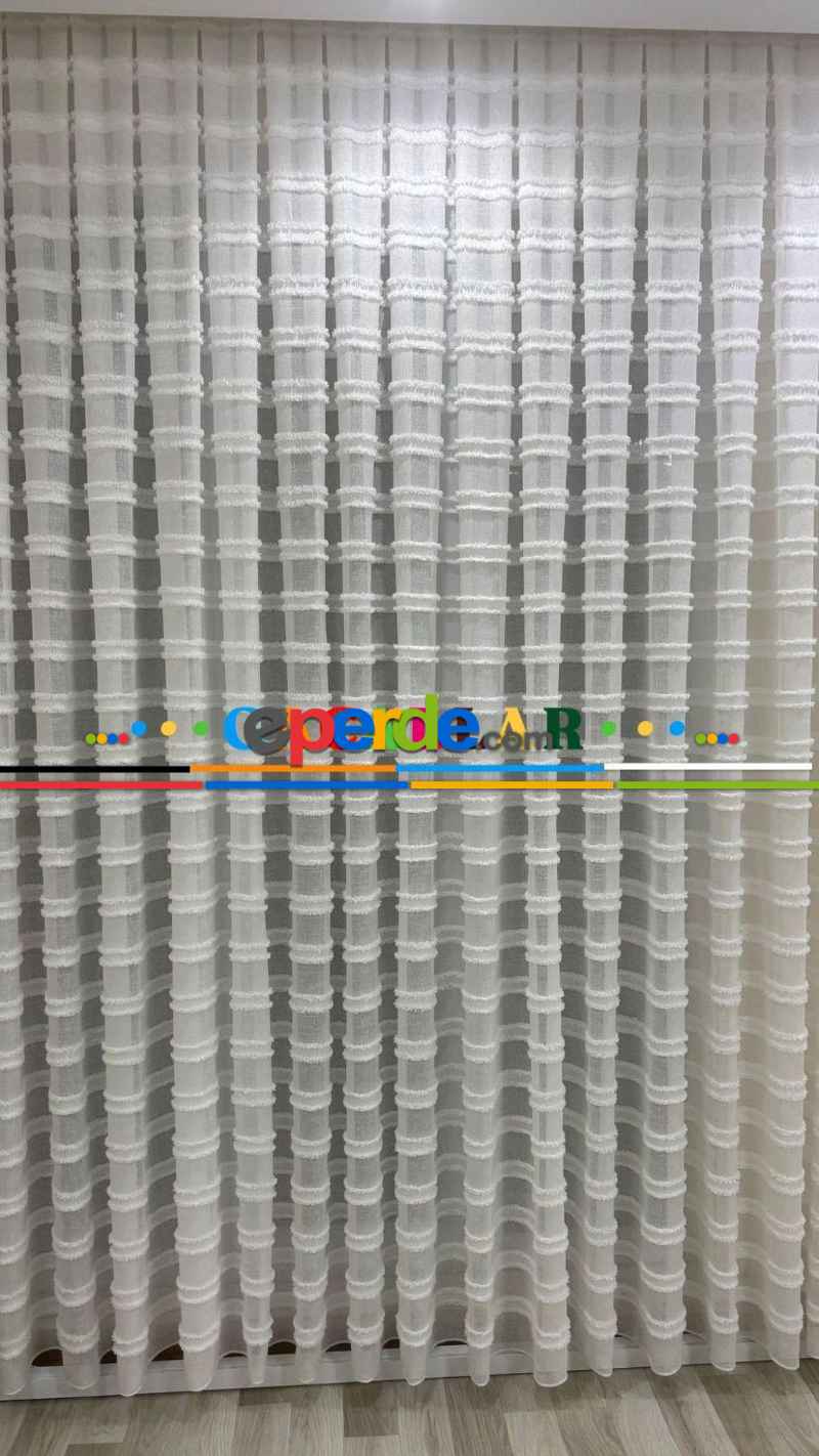 Bambu Foldet Keten Zemin Ağır Gramajlı Puffy Özel Nakışlı Tül Perde