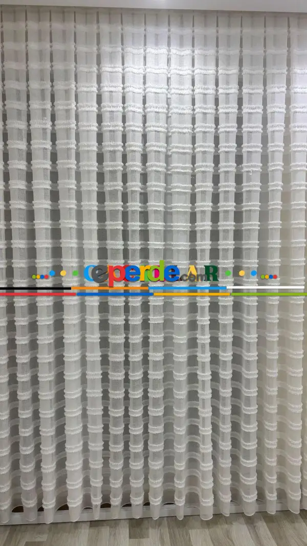 Bambu Foldet Keten Zemin Ağır Gramajlı Puffy Özel Nakışlı Tül Perde