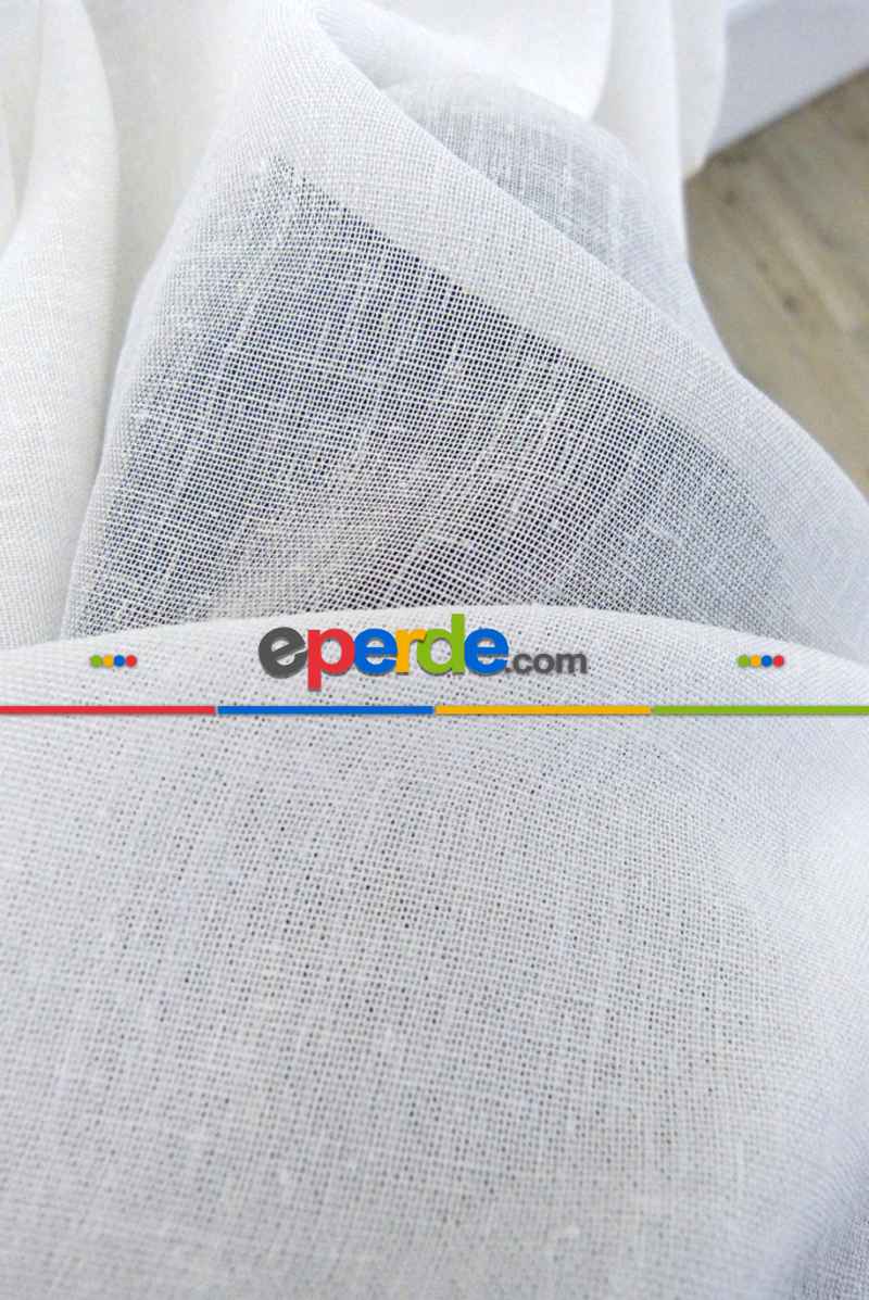 Mutfak - Dantel Örme Tül Perde Ve Kruvaze Perde Kalın Keten Doku Krem Açık- Krem Açık