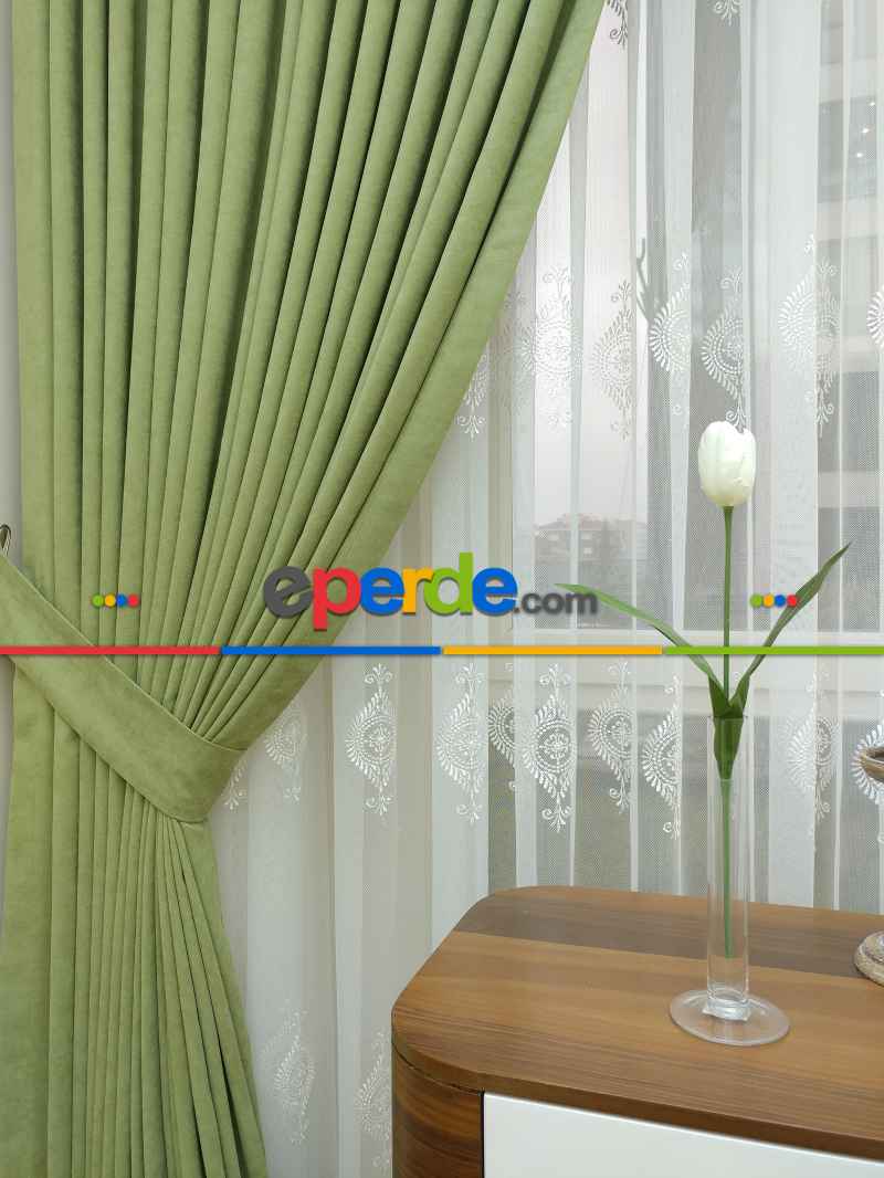 Su Yeşili Düz Sade Fon Perde ( Dökümlü Fon )- Su Yeşili