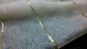 Çizgili Keten Tül Perde- Sütlü Kahve - Altın Çizgili- Sütlü Kahve