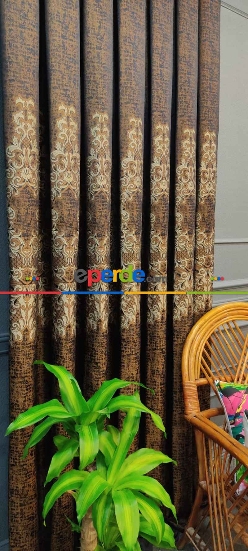 Salon Fon Perde - Kahverengi Desenli Fon Perde, Adet Fiyatıdır, İstediğiniz Boy Ölçüsünde Dikilir, Eni 50 İla 100cm Arası Seçenekler, Sık Piledir 50cm X 1cm 
