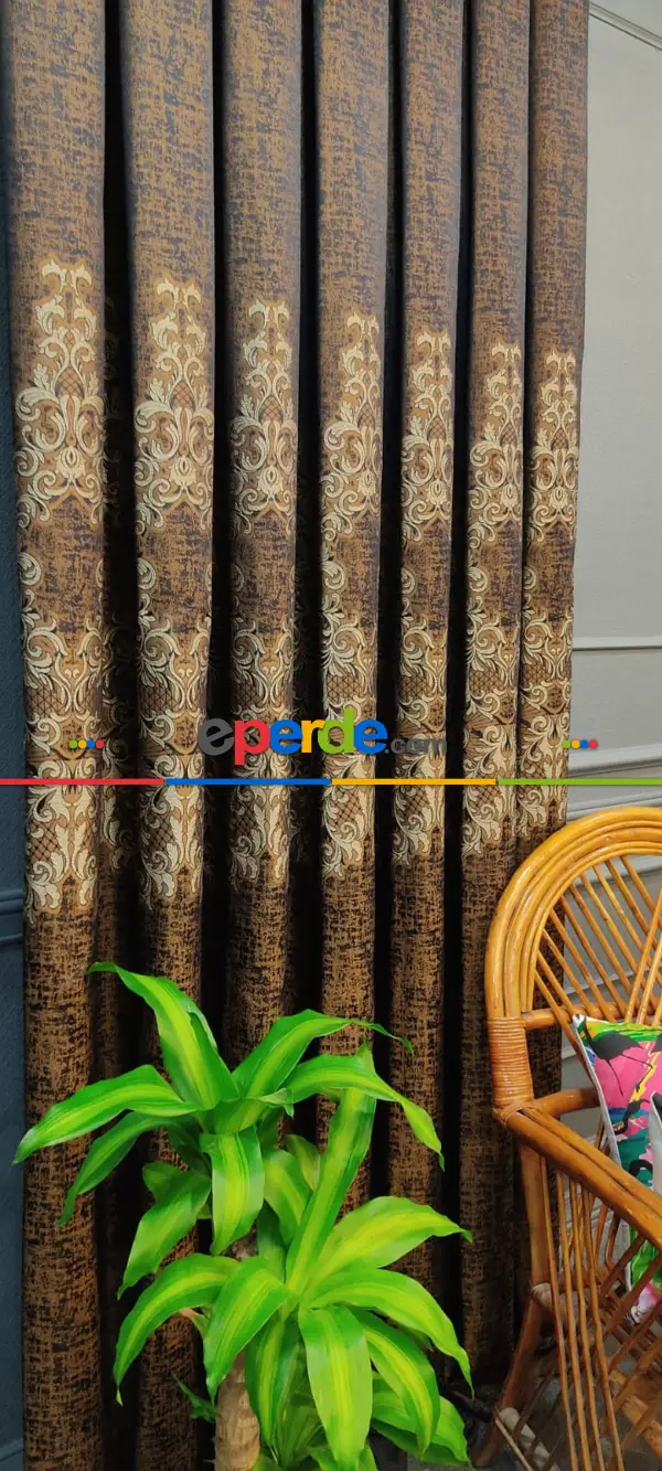 Yatak Odası - Kahverengi Desenli Fon Perde, Adet Fiyatıdır, İstediğiniz Boy Ölçüsünde Dikilir, Eni 50 İla 100cm Arası Seçenekler, Sık Piledir 50cm X 1cm 