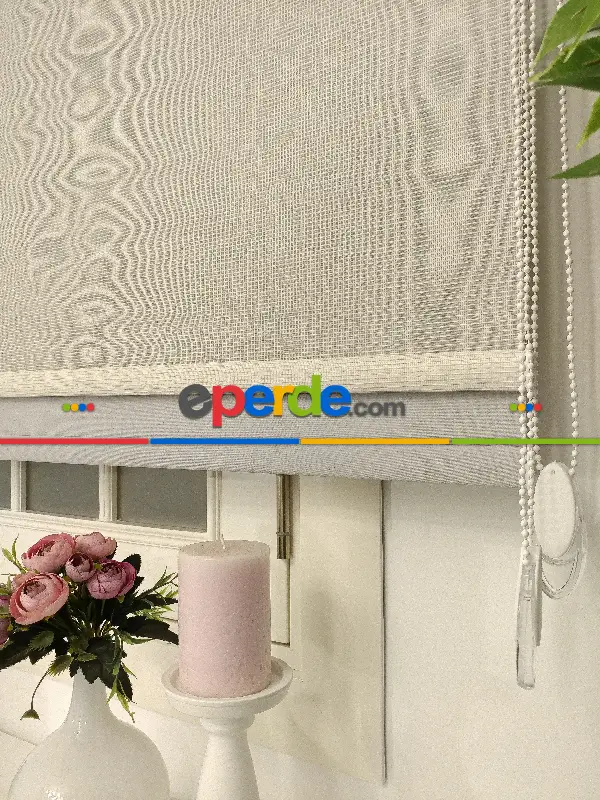 Çiftli Sistem Tül Stor Beyaz Krem Cizgili Tül- Beyaz-krem