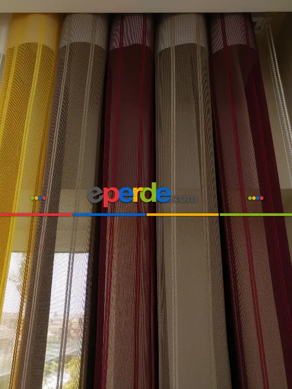 1. Kalite Çizgili Tül Dikey Zebra Perde - Ft-35 Bordo , Ft-09 Elegans , Ft-16 Hardal , Ft-02 Ekru- Bordo-ekru-sütlü Kahve-hardal Sarısı