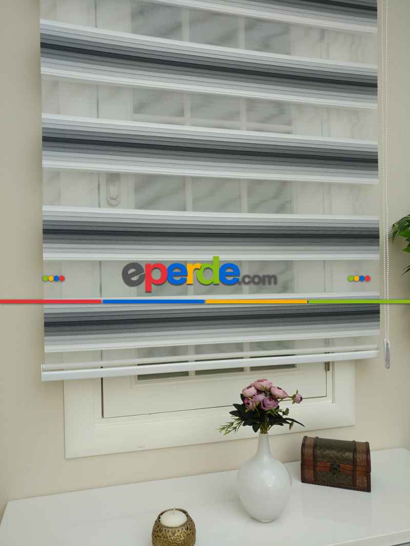 Zebra Perde -antrasit Siyah Geçişli Pileli Zebra (kalın Doku Zeminli)- Siyah