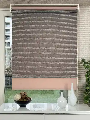 Yavruağzı Kahverengi Çiftli Sistem Tül Stor Perde, Standart Metal Kasalı Yüksek Kalite Kornişe Kolay Montaj Seçenekli