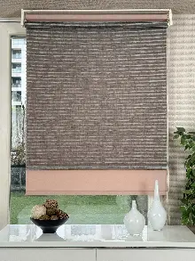 Yavruağzı Kahverengi Çiftli Sistem Tül Stor Perde, Standart Metal Kasalı Yüksek Kalite Kornişe Kolay Montaj Seçenekli