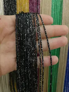 Mutfak İp Perde - Siyah Rengi İp Perde Kalın Zincir Simli Serisi- Siyah-gümüş