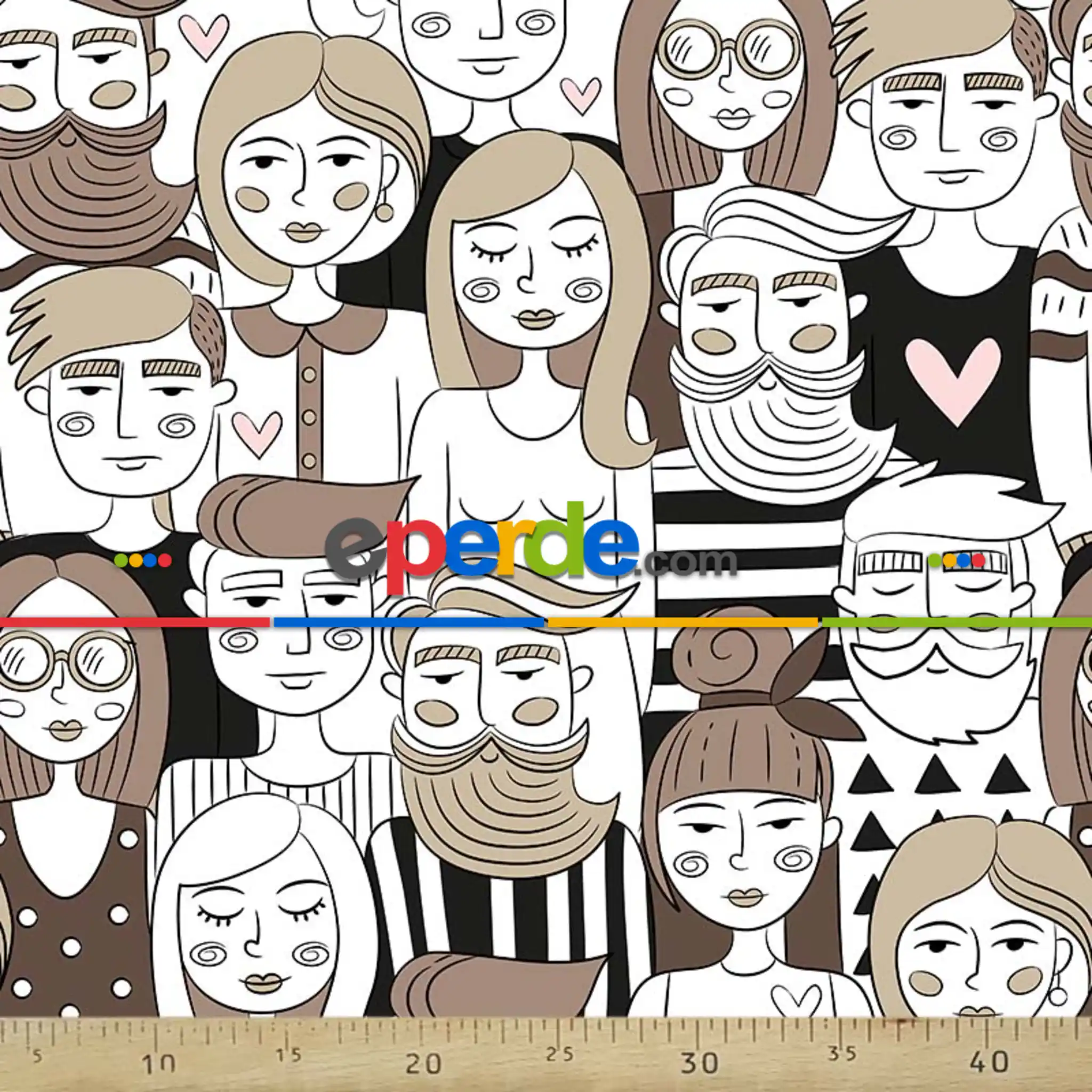 Pop-art Desenli Fon Perde Evm449 -p - Kumaşı Kalındır Duck Bezi Değildir.- Beyaz-Kahve-Çok Renkli