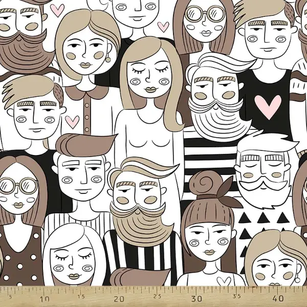 Pop-art Desenli Fon Perde Evm449 -p - Kumaşı Kalındır Duck Bezi Değildir.- Beyaz-Kahve-Çok Renkli