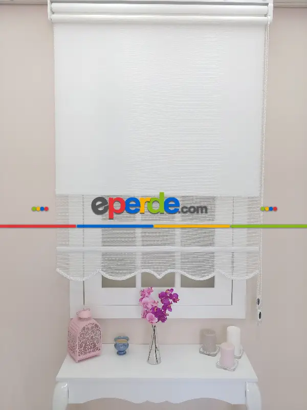 Çift Sistem Tül Stor Beyaz İnce Çizgili Modern Series- Beyaz