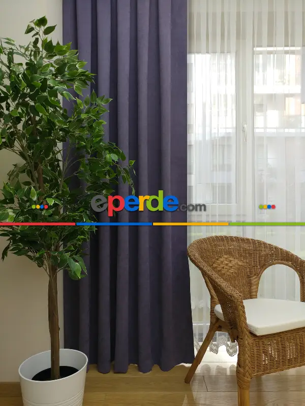 Mor Düz Fon Perde - Mor