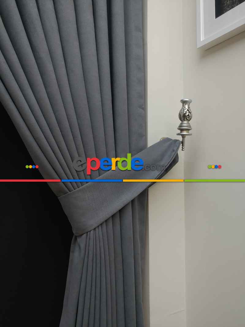 Düz Renk Dökümlü Fon Perde (180)- Gri