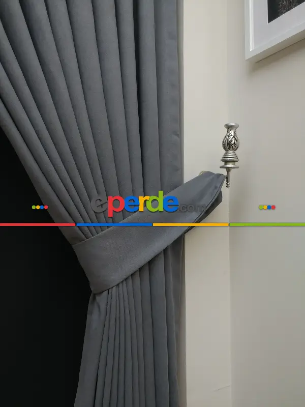 Düz Renk Dökümlü Fon Perde (180)- Gri