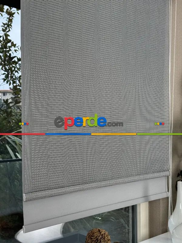 Gri Çiftli Sistem Tül Stor Perde, Standart Metal Kasalı Yüksek Kalite Kornişe Kolay Montaj Seçenekli