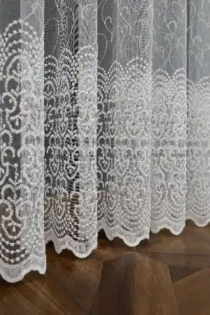 Salon Tül - Brode Yoğun İşlemeli Tül Perde Çok Dökümlü - Ütü İstemez - İtinalı Dikiş
