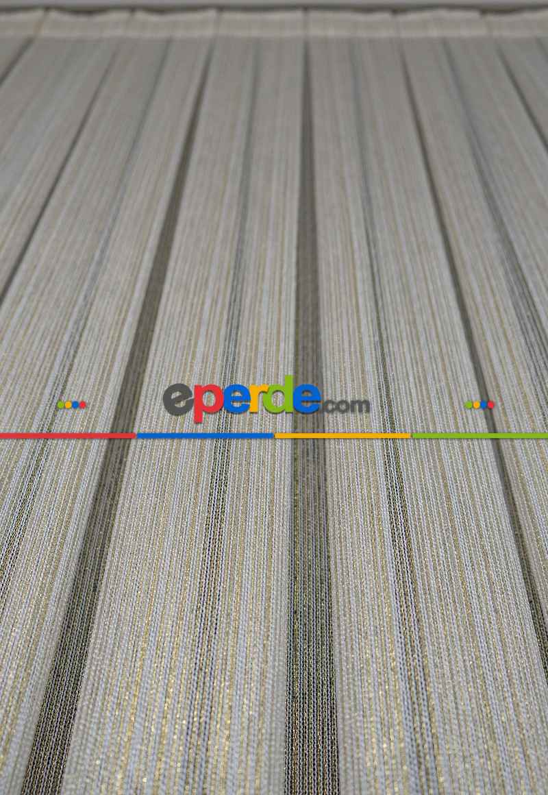 Altın Çizgili Düz Fantezi Tül Perde