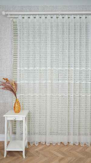 Ekru Çizgili Bantlı Keten Şantuk Tül Perde, Ağır Gramajlı Premium Seri