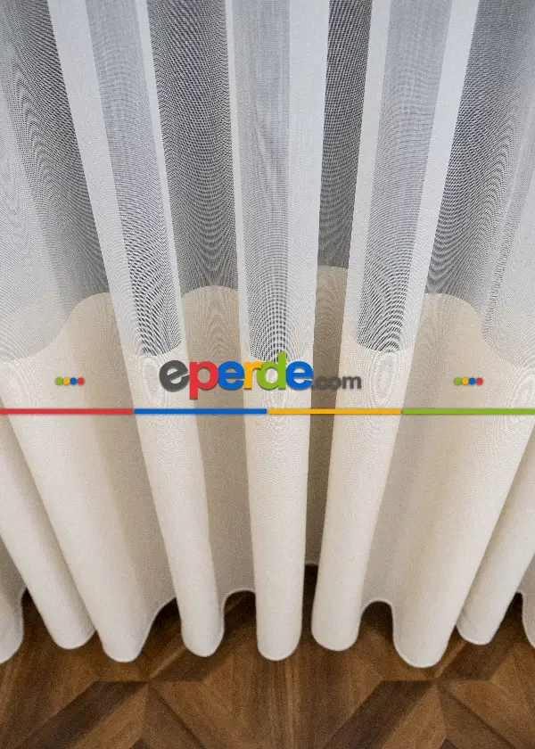 Mutfak Tül - Modern Bantlı Krem Tül - Yüksek Kalite Tül - Enine Çizgili