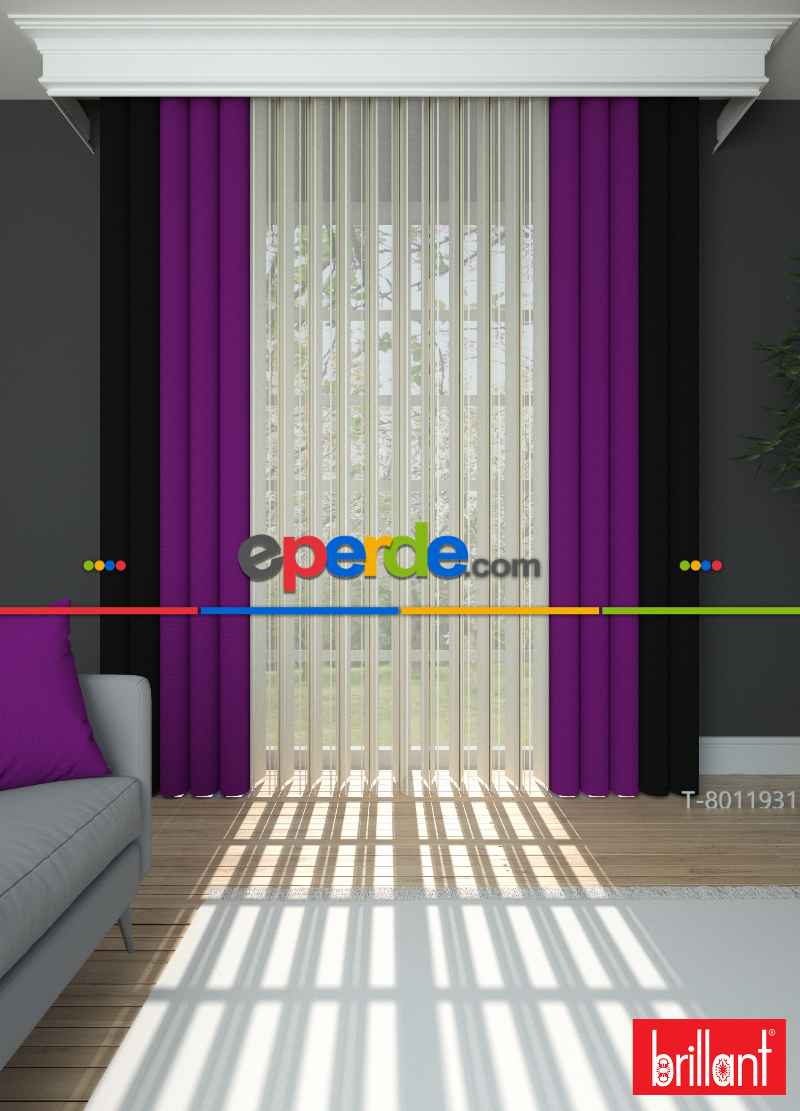 Brillant Akıllı Tül Siyah-mor Perde Tül Dikey Zebra Perde Düz 1. Kalite