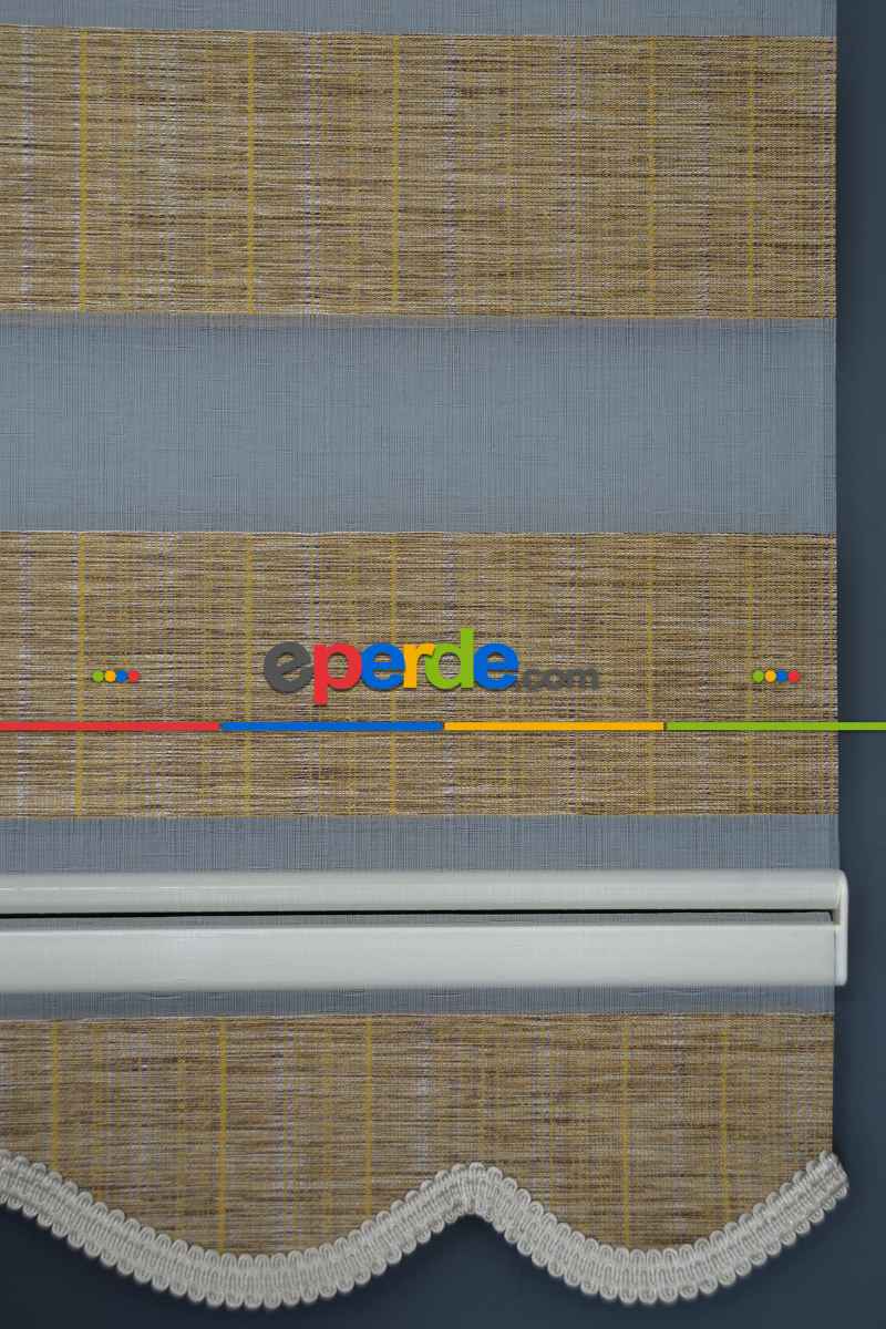 Halim Perdesan Jk-284 Golden Rod & Kahverengi Renk Etekli Veya Eteksiz Zebra Stor Perde