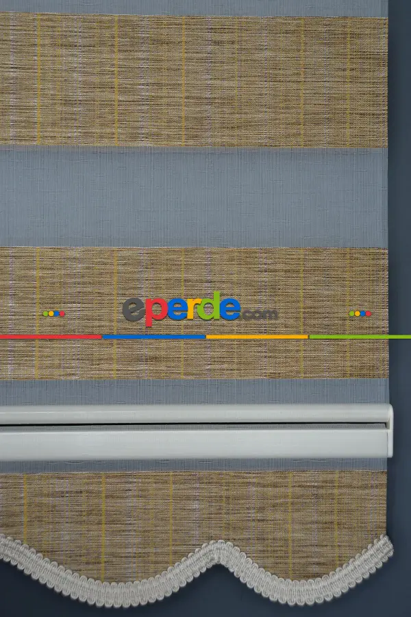 Halim Perdesan Jk-284 Golden Rod & Kahverengi Renk Etekli Veya Eteksiz Zebra Stor Perde