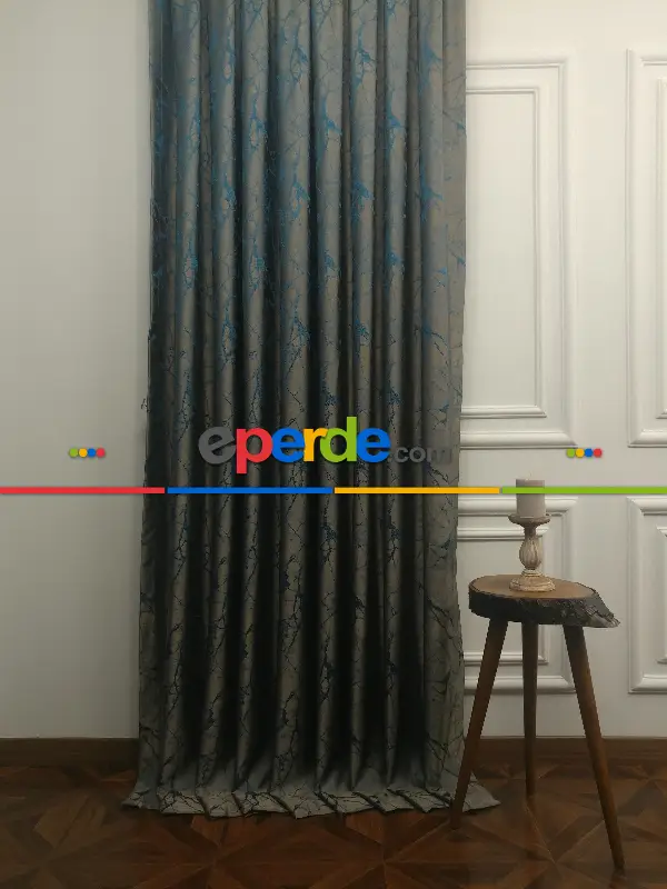 Granit Desen Jakar Fon Perde- Petrol Mavisi