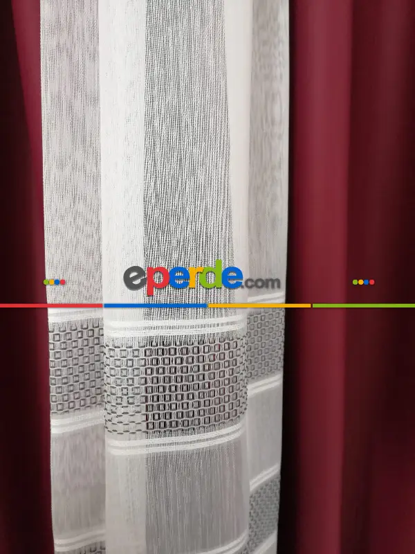 Oturma Odası - Bambu Vakko Enine Bantlı Tül Gri