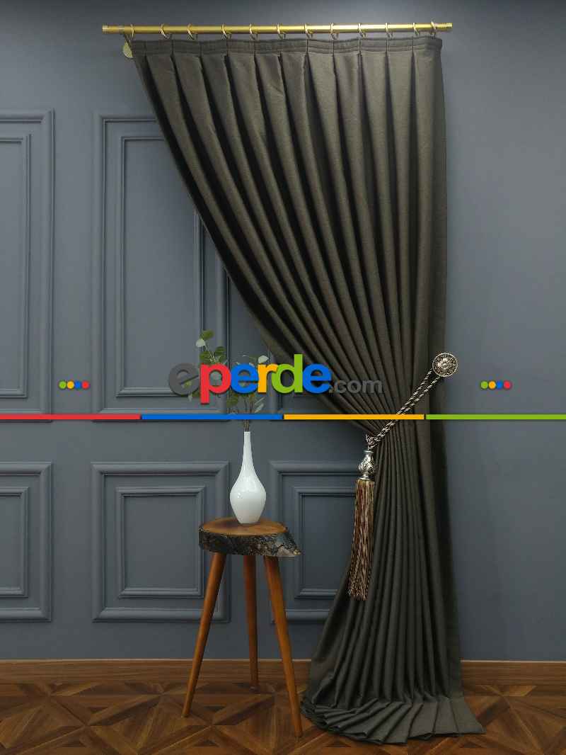 Modern Keten Görünümlü Işık Geçirmez Karatma Fon Perde 2025 Ikon- Kahve Venge-acı Kahve