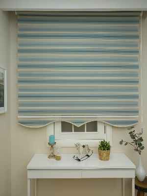 Zebra Perde - Degrade Renk Geçişli Pileli Zebra Perde- Mavi-bej-mavi Doymamış-mavi Grimsi