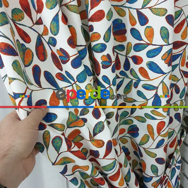 Yatak Odası - Yaprak Desenli Fon Perde Evm784 Kumaşı Kalındır Duck Bezi Değildir-  Çok Renkli 3