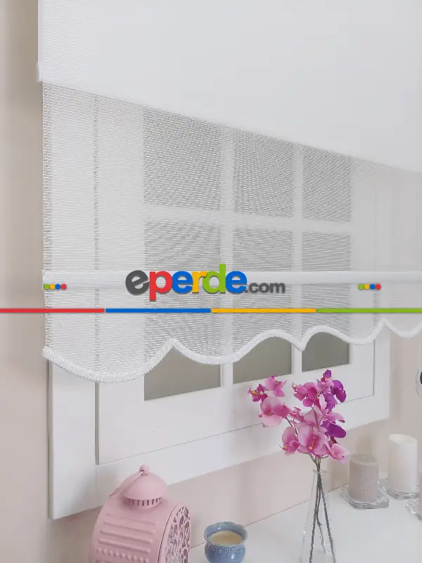 Çift Sistem Tül Stor Beyaz İnce Çizgili Modern Series- Beyaz