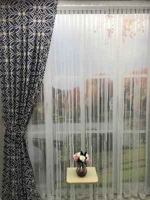 Ekru Fransız Dantel Etek Ucu Güpür İşlemeli Salon Perdesi 2021- Ekru