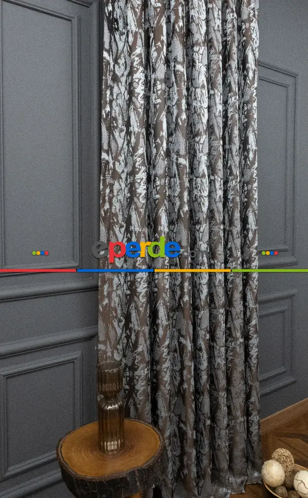 Yatak Odası Fon Jakar Dokuma Fon Perde Zemin Kahve (desen Açık Mavi) Renk